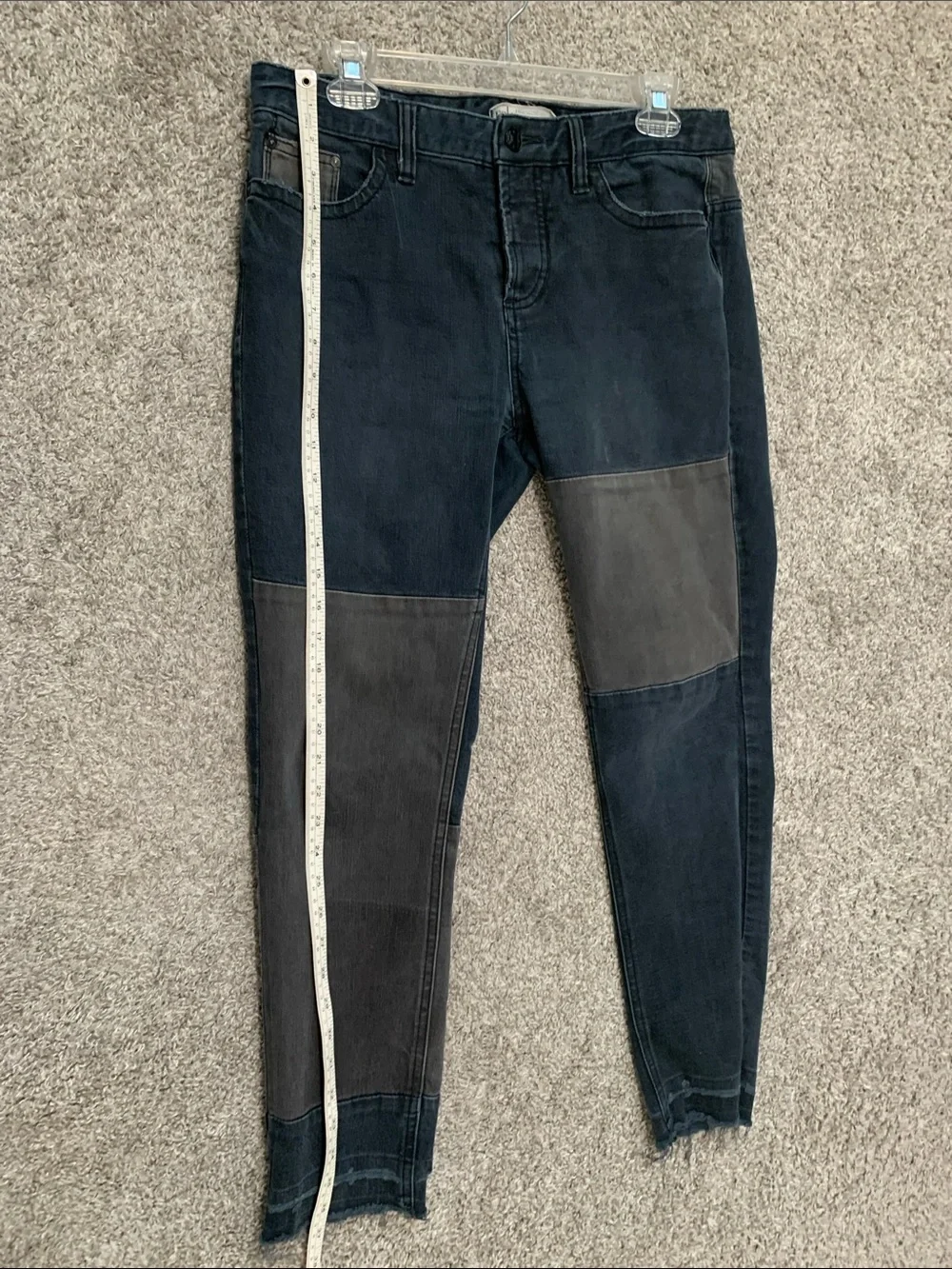 Free People Washed Black Patch-Detail Frayed Hems Jeans